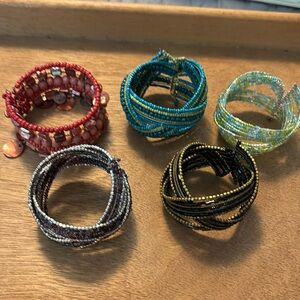 Beaded cuff bracelet lot of 5 Bohemian style all different colors